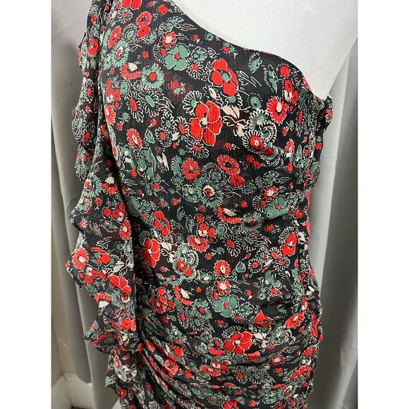 Veronica Beard Black and Red Floral Silk Mini Dress With Ruffles sz 2 - Picture 11 of 11